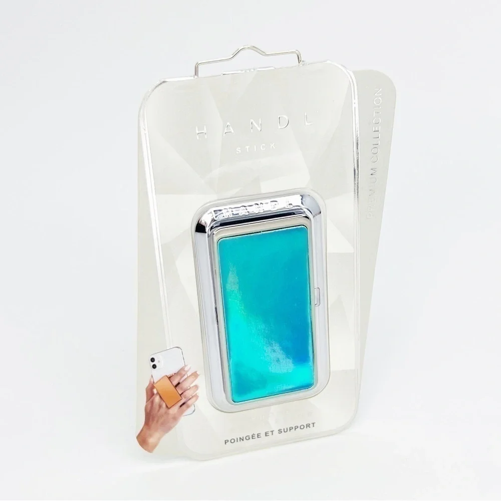 Handl Stick Cell Phone Grip & Stand Iridescent Blur Green Kickstand New NWT